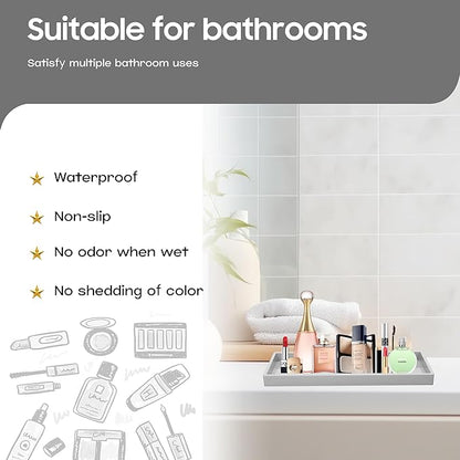 Vanity and Bathroom Tray, 11.8" ABS Countertop Organizer,Waterproof Vanity Tray for Toilet Tank,Perfume,Soap,Keys,Bathroom Accessories,Kitchen and Bath Trays,Non Slip Small Trays,Gray,2 Pack