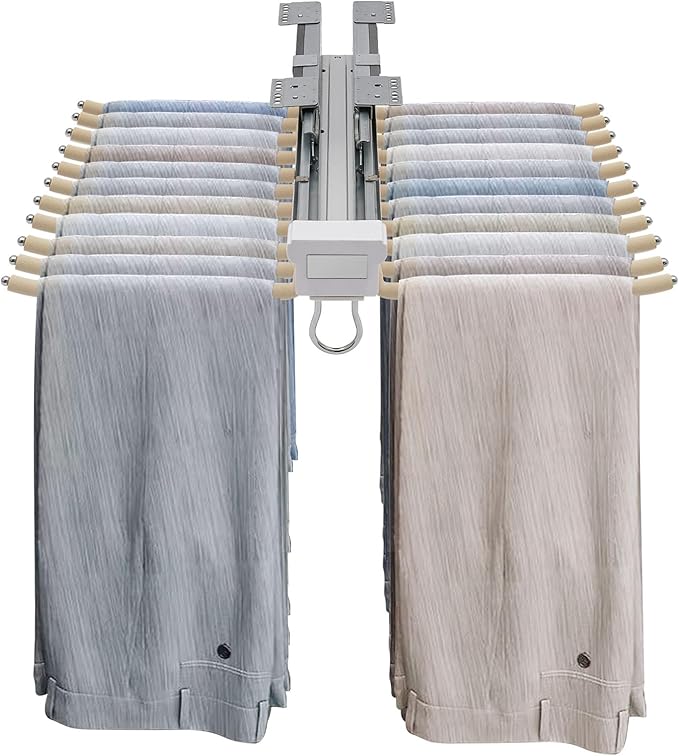 Pull Out Trousers Rack Pants Hanger Bar, 22 Arms Steel Pull Out Pants Rack,Top-Mounted Jeans Pants Clothes Organizers Hanger for Displaying & Storing Trousers,Towels