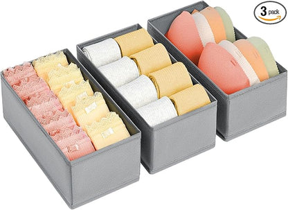 DIMJ Drawer Organizer Clothes - Small Dresser Organizer Underwear Drawer Organizer for Baby Clothes, Socks, Underwear, Bra, Belt, Tie - Grey