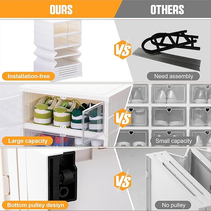Shoe Box Foldable Storage Box Easy Assembly Collapsible Shoes Rack Clear Shoe Storage Cabinet Shoe Organizer Shoe Container Box with Lids Large Size Shoe Rack (9 layers clear door)