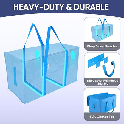 TICONN 8 Pack Extra Large Moving Bags Heavy Duty with Zippers & Carrying Handles, Durable Storage Bags Moving Boxes for Closet Organizers and Storage (8 Pack, Sky Blue)