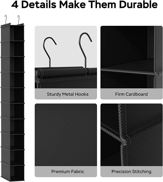 MAX Houser 10-Shelf Hanging Shoe Shelf Organizer, Hanging Shoe Storage for Closet,Pack of 2 (Black)