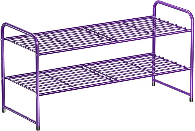 SUFAUY 2-Tier 33" Wide Shoe Rack Closet Metal Wire, Stackable, Purple