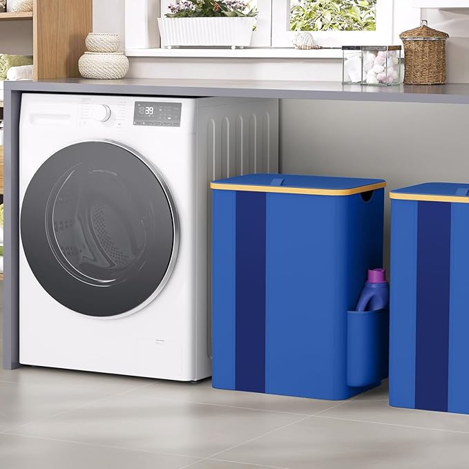 BlissTotes Laundry Basket with Lid, 80L Clothes Laundry Hamper with Handles and Removable Laundry Bag, Breathable Design Hamper with Lid for Bedroom, Bathroom, Dorm, Laundry Room - Blue