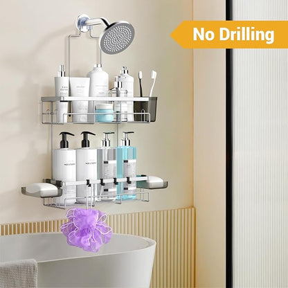 AKTECKE Shower Caddy Hanging Bathroom Organizer: Rustproof Shower Shelf for Inside Shower - No Drilling Shower Racks Over Showerhead - Bath Shelves Rack for Shampoo Soap Chrome