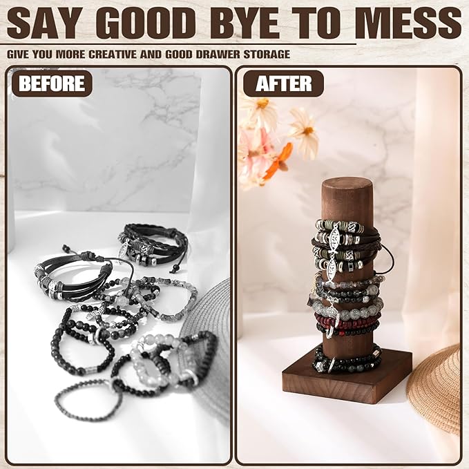 Threehoney Scrunchie Bracelet Display Stand Holder for Vendors 4 x 4 x 8 Inches Solid Wood Hair Tie Jewelry Storage Organizer for Women Store Showcase Home