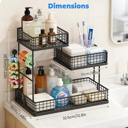 AMANKA 3-Tier Metal Cosmetic Organizer,Cosmetic storage rack for vanity tables,Multipurpose Metal Bathroom Organizers and Storage, Use Countertop Organizer for perfume/makeup/Vegetables (BLACK 2)