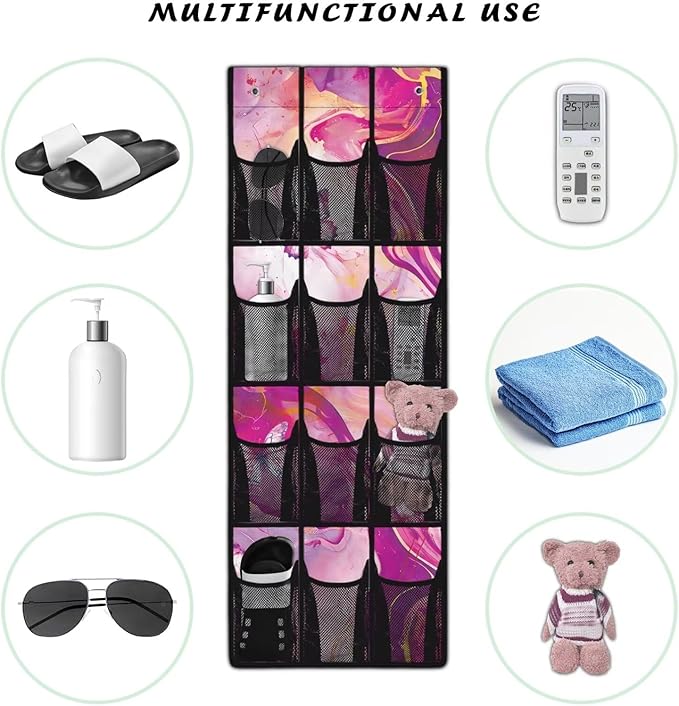 Pink Marble Over The Door Hanging Shoe Storage Pockets, Door Wall Storage Bag Clear Window Hanging Storage Bag Organizer