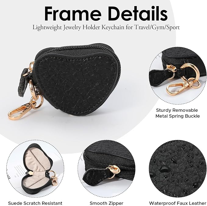 Jewelry Ring Holder Keychain – Portable Travel Gym Jewelry Storage Case for Rings Earrings Studs Necklace, Mini Jewelry Organizer Box Gym/Sports Jewelry Case (Jewelry Holder-Black)