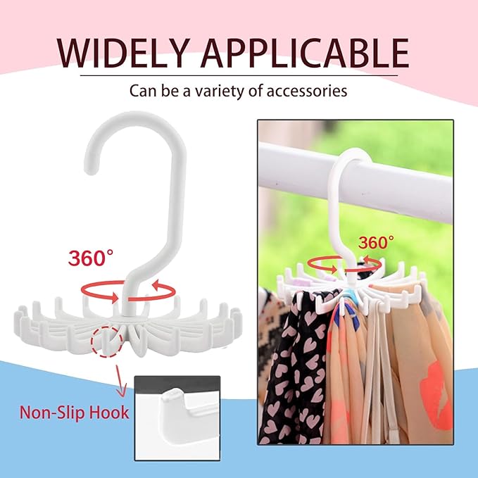 Circular Tie Hanger Updated Twirl Tie Rack Adjustable Twirl Tie Rack Tie Belt, Multipurpose Organizer for Closet Storage (White)