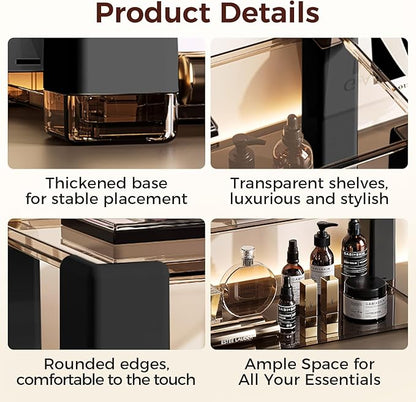 2-Tier Modern Minimalist Display Shelf, Multi-Purpose Organizer for Makeup, Perfume, Mugs, Figures, Clear Desktop Storage with Sturdy Frame for Bathroom, Kitchen, Office, and Home Decor B