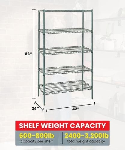 Quantum Storage Systems WR86-2442P-5 Starter Kit Wire Shelves Green Epoxy 5 Shelves 86" H x 42" W x 24" D