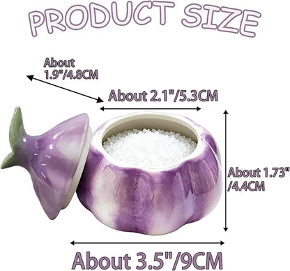 Garlic Shaped Ceramic Salt Cellar with Lid, Spices Storage Container, Coffee, Sugar, Spices and Candies, Salt Containers for Countertop, 1 Piece