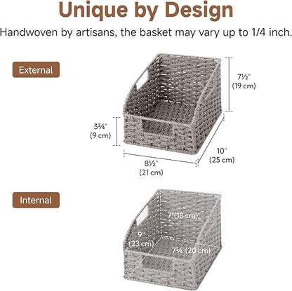 StorageWorks Wicker Baskets for Organizing, Pantry Organizers and Storage, Round Paper Rope Storage Basket for Pantry Shelves, Gray, 2 Pack