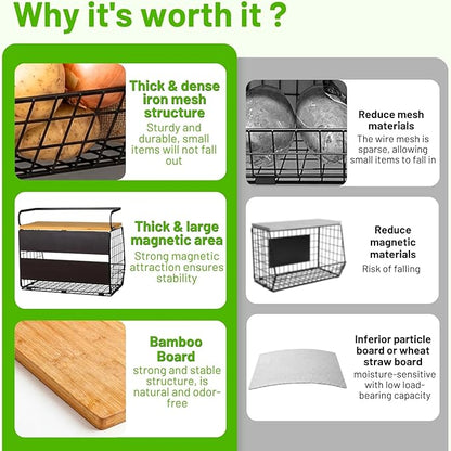 Ofiray-home Magnetic Shelf for Fridge with Wood Lid, Fruit Potato and Onion Storage Bins, Pantry Organizers & Storage, Large Container Magnetic Spice Rack for Refrigerator, Kitchen Counter, Cabinet