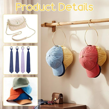 2 Pack Hat Hangers for Closet, Holds 20 Baseball Caps Space-Saving Hat Rack Organizer Sturdy Gold Cap Holder for Wall or Rod Mount