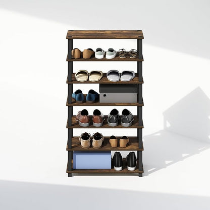 Furinno Turn-S-Tube Set of 2 Shoe Rack, 4-Tier Shoe Organizer, Shoe Storage with Multipurpose, 11.6 x 23.6 x 22.3, for Closet Entryway, Office, Garage, Amber Pine/Black