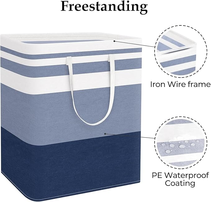 StorageRight Laundry Basket Hamper Large Collapsible Laundry Hamper with Easy Carry Handles，Freestanding Clothes Hampers for Laundry, Bedroom, Dorm, Clothes, Towels, 125L, Gradient Blue