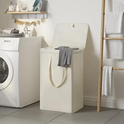 WOWLIVE 100L Laundry Hamper with Lid, Large Foldbale Laundry Basket with 2 Removable Bags and Handles, Tall Collapsible Dirty Clothes Hamper for Laundry Room, Bathroom, Dorm (Beige)