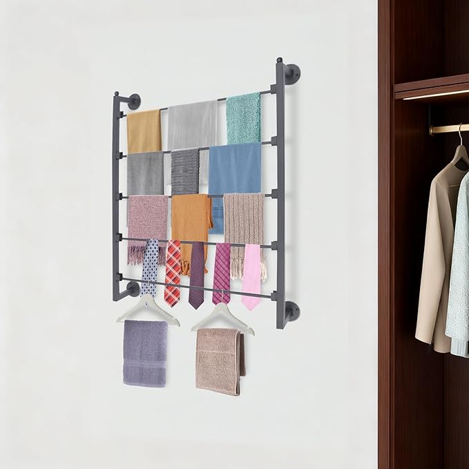 5 Tier Wall Mounted Scarf Rack, Metal Ribbon Storage Organizer, Multi-Purpose Retail Display Tie & Scarf Rack, Space-Saving Shawl Belt Towel Storage Rack for Home Clothing Retail Store