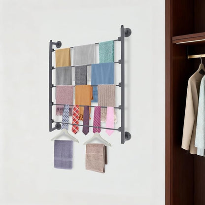5 Tier Wall Mounted Scarf Rack, Metal Ribbon Storage Organizer, Multi-Purpose Retail Display Tie & Scarf Rack, Space-Saving Shawl Belt Towel Storage Rack for Home Clothing Retail Store