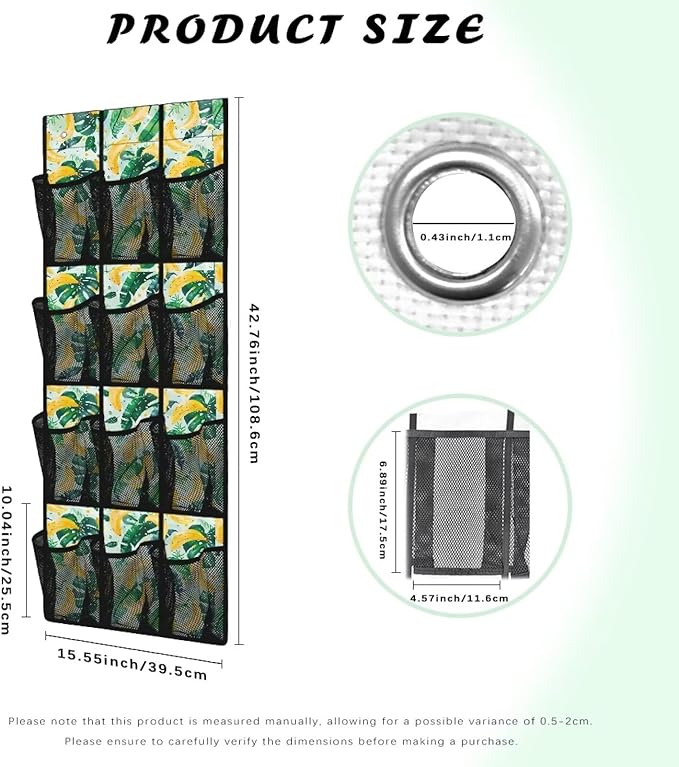 Banana Hanging Shoe Organizer,Shoe Organizer Door Hanger with 12 Mesh Large Pockets,Behind Door Shoes Hang Holder Rack