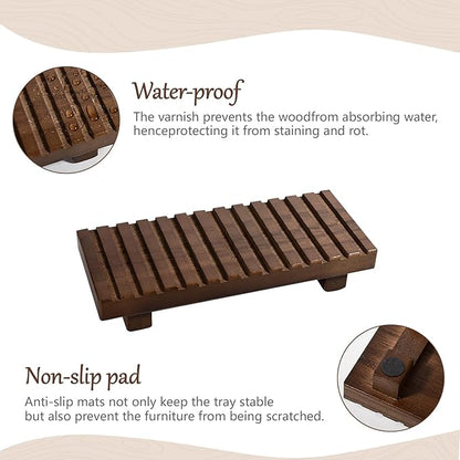Bathroom Tray Rustic Farmhouse Bathroom Decor Wood Display Stand Riser Kitchen Soap Dish Holder for Vanity, Countertop, Sink, 8.6 * 3.6 Walnut