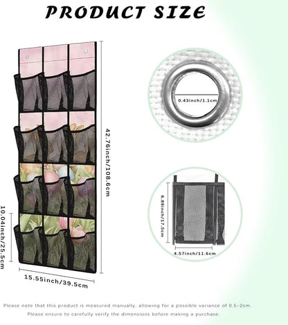 Door Hanging Organizer, Spring Tulip Bunny Over the Door Shoe Rack 12-Pocket Heavy Duty Space Saving Door Hanging Storage Bag for Bathroom Bedroom Small Spaces Easter Gifts