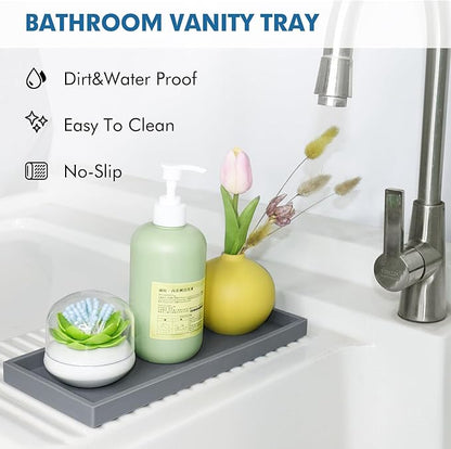 Bloss Silicone Counter Tray Set for Bathroom/Kitchen - 8 x 4 inch Bathroom Soap Dispenser Tray and Soap Holder, Silicone Vanity Trays Countertop Organizer for Scrubber, Perfume, Jewelry, Candle