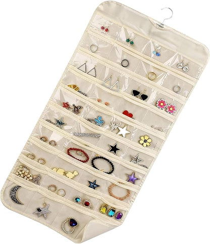 Zorfeter Hanging Jewelry Organizer, 80 Pocket Accessories Organizer Clear Pockets Jewelry Holder, Dual-sided Storage for Closet/Earrings, Necklaces, Rings