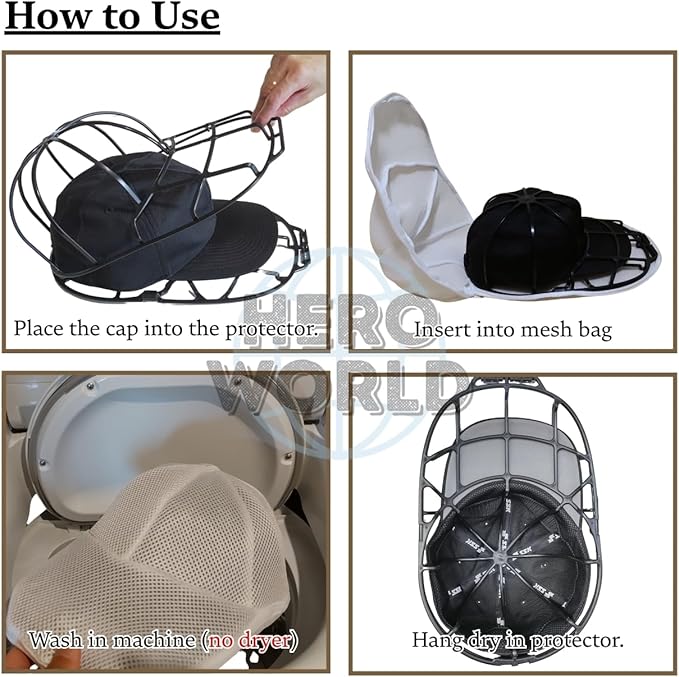Cap Washer Cage Baseball Cap Shape Protector Hat Washer with Mesh Laundry Bag for Washing Machine Dishwasher Safe 1 Pack (1)