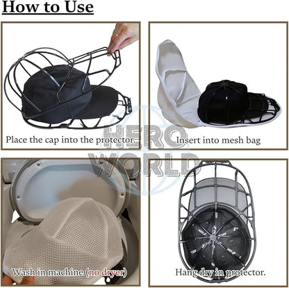 Cap Washer Cage Baseball Cap Shape Protector Hat Washer with Mesh Laundry Bag for Washing Machine Dishwasher Safe 1 Pack (1)