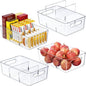 Mpotmiy 4 Pack Clear Pantry Organizers and Storage Bins with Divider, Transparent Plastic Basket, Refrigerator and Fridge Bins