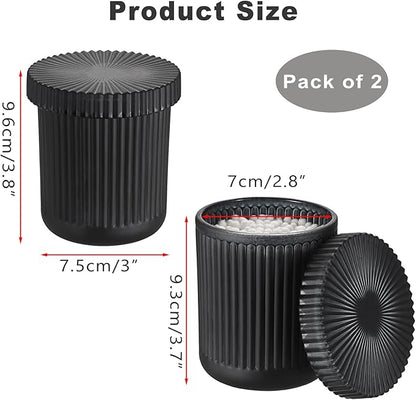 2 Pack Glass Qtip Holder with Lid, Qtip Dispenser Bathroom Storage Jars- Glass Apothecary Jars for Cotton Ball, Swab, Pads, Floss Picks, Bathroom Accessories Organization and Vanity Organizer(Black)