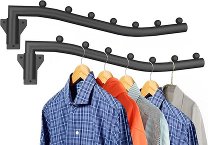 Folding Clothes Hanger Rack Swing Arm Hook Holder Clothing Hanging Garment Drying Closet Rod Storage Organizer Wall Mount Space Saving for Closet Organizer Bathroom Bedroom Laundry 2 Pack Black