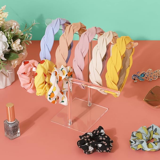 Suneerplay Headband Holder Scrunchie Holders Acrylic, Clear Hair Ties Stand Organizer, Headband Display Stand, Scrunchie Storage Organizers, Hair Accessories Organizer for Women and Girls