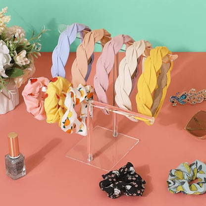 Suneerplay Headband Holder Scrunchie Holders Acrylic, Clear Hair Ties Stand Organizer, Headband Display Stand, Scrunchie Storage Organizers, Hair Accessories Organizer for Women and Girls