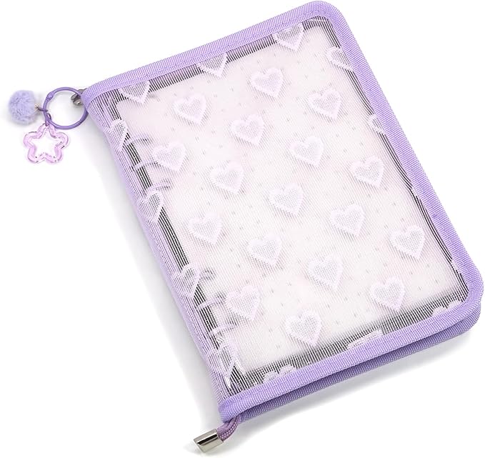 Chillpaper Enamel Pin Display Book Collection Trading Book Portable Brooch Pins Holder Storage Organizer Case Zippered (Purple Heart Lace)