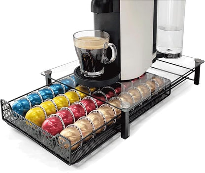 RECAPS Coffee Pod Kitchen Organizer Storage Holder Pod Drawer Pods Holder Compatible with Vertuoline and VertuolinePlus Machines Tempered Glass Drawer Stores 40 Coffee Pods(Coffee Pods NOT Included)