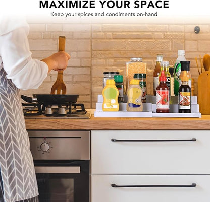 CiWiVOKi 3-Tier Expandable Spice Rack, Plastic Spice Rack Organizer for Cabinet, Adjustable Length, Non-Skid Spice Shelf Organizer for Kitchen Cabinet, Countertop or Pantry, 2 Pack, White/Grey