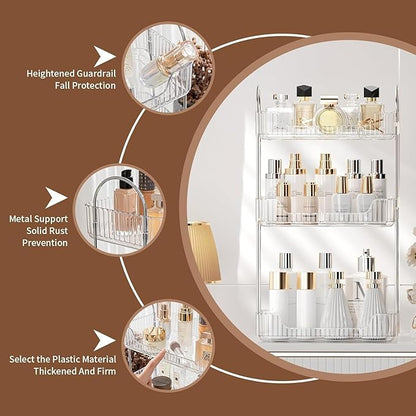 Bathroom Organizer Countertop, Vanity Trays, Skincare Makeup Organizer Shelf, Counter Shelf for Cosmetics, Toiletries, Lotions, Perfumes (3 Tiers, Clear)