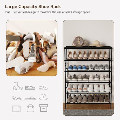 IBUYKE 6 Tier Shoe Rack, Large Capacity Shoe Storage Organizer for 24 Pairs of Shoes, Metal Shoe Storage Rack with Shelf for Entryway Hallway Closet Garage, Black TXJ016B