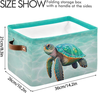Sea Turtle Beach Large Storage Basket Cube Storage Bin Canvas Fabric Organizer Handles Collapsible Decorative for Clothes Toys Bedroom