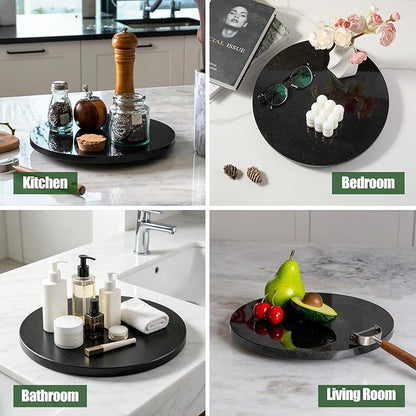 Marble Lazy Susan, 12 in Lazy Susan Turntable Organizer for Cabinet Pantry Kitchen Countertop Fridge Bathroom Makeup Vanity Countertop - Zimbabwe Black