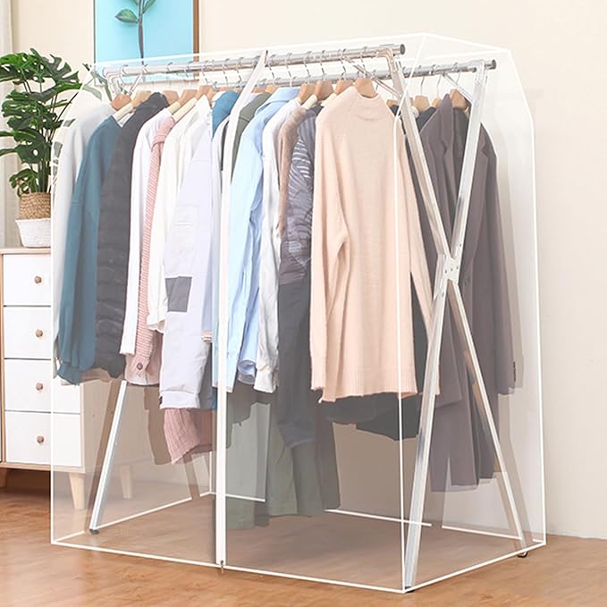 Clothes Rack Cover with Zipper, Dustproof Clothes Cover with 2 Durable Zipper Clothing Waterproof Protector, Designed for X-Type Coat Racks(Clear,100x130x95cm/39x51x37in)