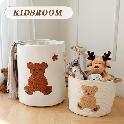 Large Laundry Basket Tall Baskets Storage for Dirty Clothes, Toys Storage Bins Baby Hamper 58L Clothes Hamper Blanket Basket Baby Toys Organizer for Nursery Bedroom Living Room Decor, Bear