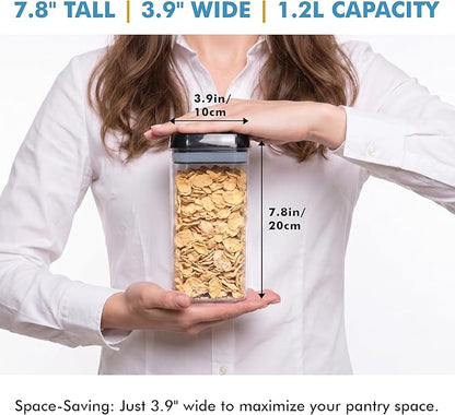 Shazo Airtight Food Storage Containers with Lids - 6 PC BPA Free Clear Plastic Cereal Containers with Easy Lock Lids for Kitchen and Pantry Organization for Snacks and Pasta - 1.2L