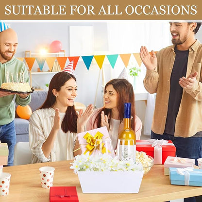AFOROEOA 10PACK Baskets For Gifts Empty, 10 x 8”Thick White Gift Basket with 10 Clear Gift Bags and 10 Pull Bows, Empty Gift Baskets for Christmas, Thanksgiving Wedding Birthday Party Wrapping Gift