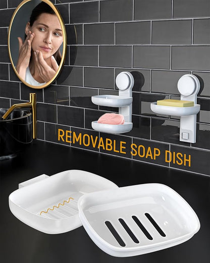 PEISAINOX Bar Soap Holder for Shower Wall, Adhesive Soap Dish NO-Drilling for Shower Bathroom Bathtub Kitchen, Wall Mount Double Tiers Drainage Soap Box Keep Soap Bars Dry (2 Tiers)