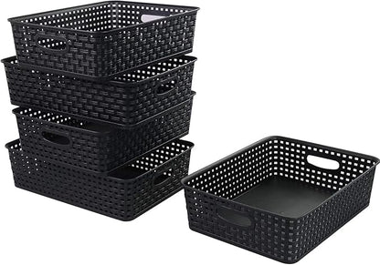 5 Packs Plastic Paper Storage Basket Tray for Office, Black